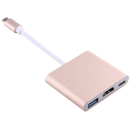 USB-C Multi-Port Adapter with HDMI and USB Connections in rose gold showing HDMI, USB-A and USB-C ports