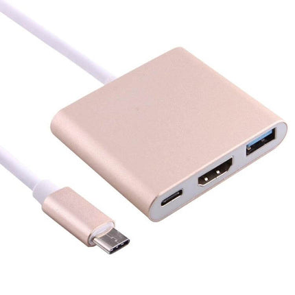 USB-C Multi-Port Adapter with HDMI and USB Connections in rose gold showing HDMI, USB and USB-C ports
