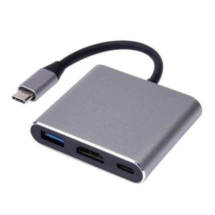 USB-C 3-in-1 Adapter for Device Connections and Charging with HDMI, USB 3.0 and PD port in compact aluminum hub