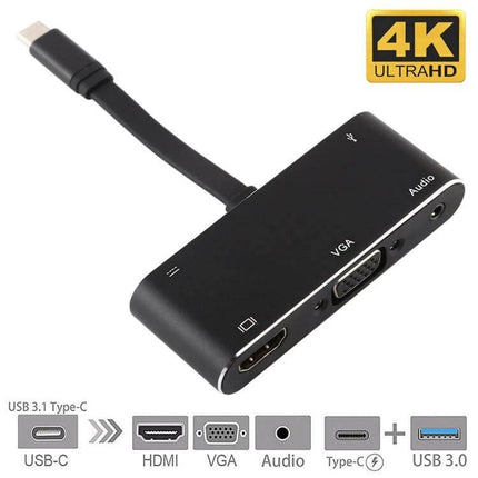 USB-C Multi-Port Adapter for HDMI, VGA, and Audio Output - black USB-C to HDMI VGA audio adapter for presentations and travel (4K support)