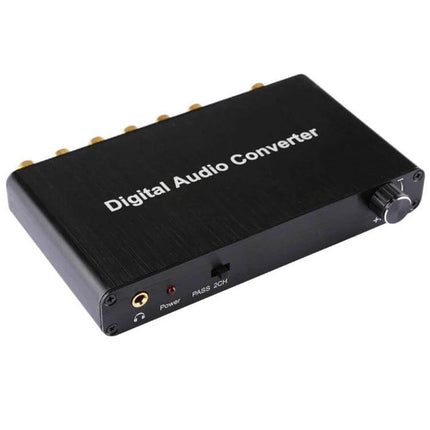 Digital Audio Decoder Converter for Home Theater Audio Systems compact black DAC box with volume knob and multiple audio outputs