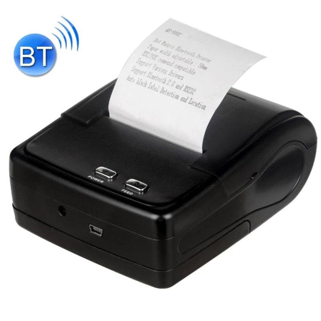 Portable Bluetooth Receipt Printer for Mobile Business Use compact black mobile receipt printer with Bluetooth icon printing a receipt