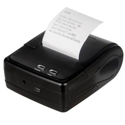 Portable Bluetooth Receipt Printer for Mobile Business Use showing compact black mobile printer printing a receipt with buttons and USB port
