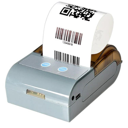 Bluetooth Portable Thermal Receipt Printer for Mobile Use showing compact wireless thermal printer printing barcode and QR receipt