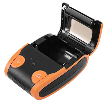 58mm Portable Bluetooth Thermal Receipt Printer for Business Use - compact orange-black mobile receipt printer with open cover showing paper roll and buttons