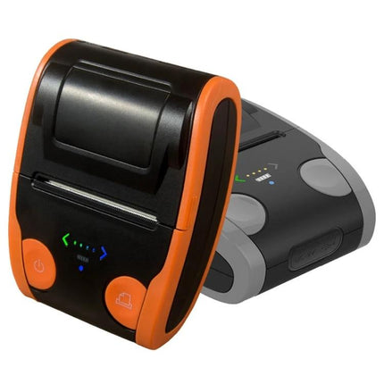 58mm Portable Bluetooth Thermal Receipt Printer for Business Use showing compact orange-black mobile receipt printer with Bluetooth LEDs