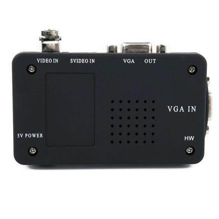Howei BNC to VGA Video Converter for Home Security Systems compact black unit showing BNC, S-Video and VGA ports