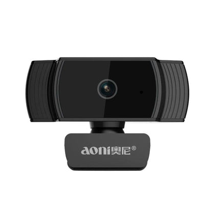 Aoni Webcam with Built-in Microphone for Video Calls and Streaming — HD 1920x1080 webcam with built-in mic, clip-on mount for meetings and streaming