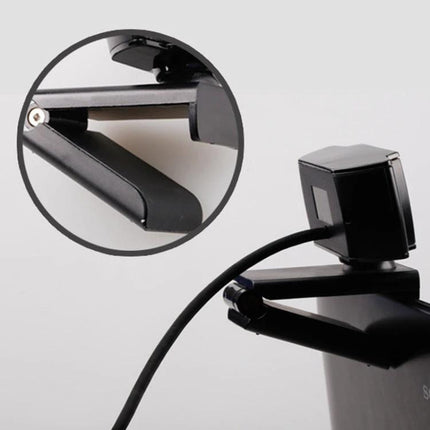 Aoni C33 Plug and Play Webcam for Teleconferencing and Live Streaming mounted on laptop with adjustable clip and USB cable