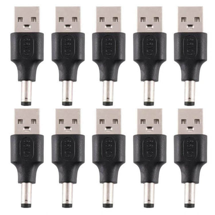 10-Piece Set of 5.5mm x 2.1mm Male DC to USB Power Connectors - compact USB-to-DC adapters for routers, LED strips, and DIY electronics