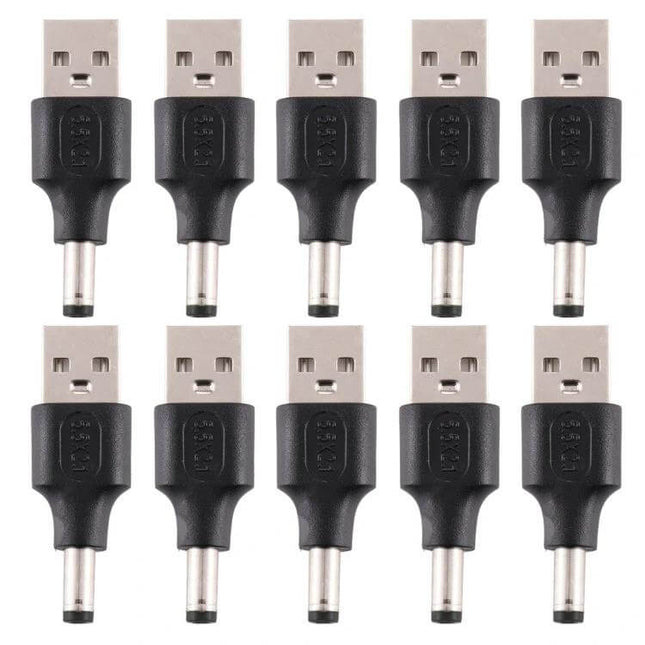 10-Piece Set of 5.5mm x 2.1mm Male DC to USB Power Connectors - compact USB-to-DC adapters for routers, LED strips, and DIY electronics