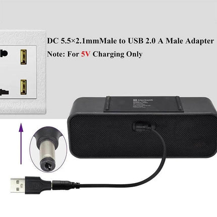 10-Piece Set of 5.5mm x 2.1mm Male DC to USB Power Connectors - USB to DC 5V adapter cable powering speakers, routers, LED strips, DIY electronics