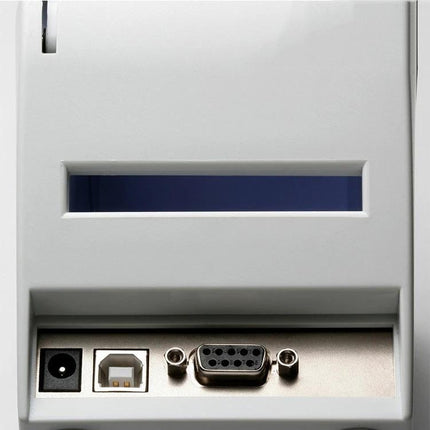 GODEX EZ-DT2 Thermal Label Printer for Barcode Applications rear ports close-up showing USB, serial and power connectors