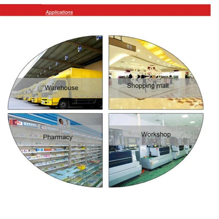 GODEX EZ-DT2 Thermal Label Printer for Barcode Applications shown in warehouse, shopping mall, pharmacy and workshop use cases