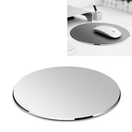 Double-Sided Circle Shaped Aluminum Desk Mouse Pad with aluminum and PU leather surfaces for smooth optical and laser mouse tracking