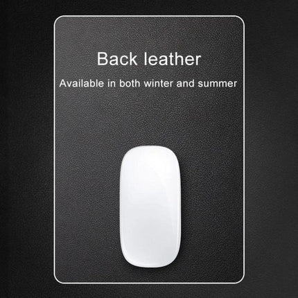 Double-Sided Circle Shaped Aluminum Desk Mouse Pad showing black PU leather back surface with white mouse centered, durable for office and gaming