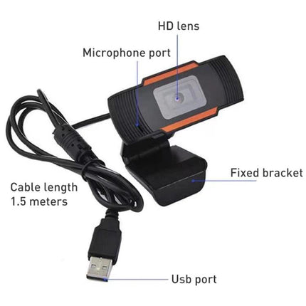 Manual Focus Webcam for Video Calls and Online Meetings - 720p USB webcam with HD lens, built-in microphone, fixed bracket and 1.5m cable