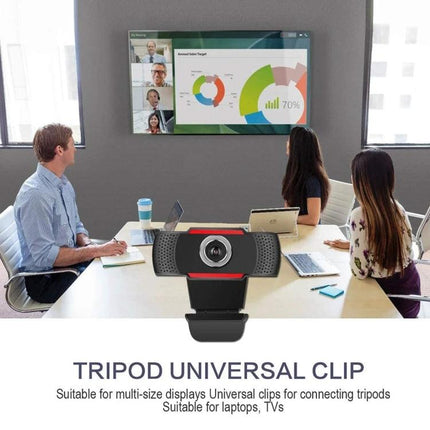 USB Webcam with Built-in Microphone for Video Calls and Meetings capturing clear audio up to 10m in a conference room setup