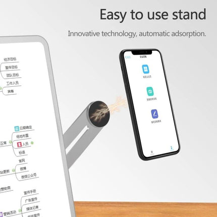 Aluminum Alloy Magnetic Suction Phone Bracket for Laptops, Silver mounted on laptop edge showing magnetic phone stand and dual-screen use