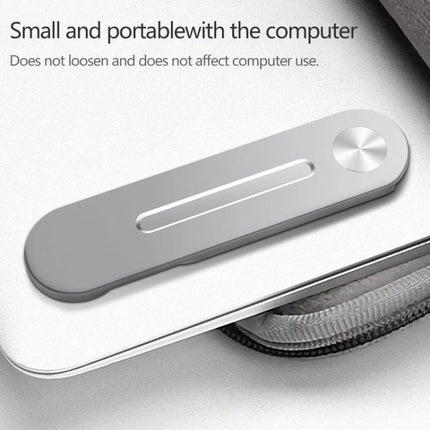Aluminum Alloy Magnetic Suction Phone Bracket for Laptops, Silver mounted on a laptop edge for dual-screen phone viewing