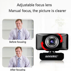 Aoni C11 HD Webcam with 720P Resolution and 150-Degree Wide-Angle Lens, Manual Focus and Built-in Microphone