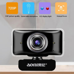 Aoni C11 HD Webcam with 720P Resolution and 150-Degree Wide-Angle Lens, Manual Focus and Built-in Microphone