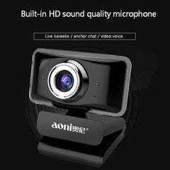 Aoni C11 HD Webcam with 720P Resolution and 150-Degree Wide-Angle Lens, Manual Focus and Built-in Microphone