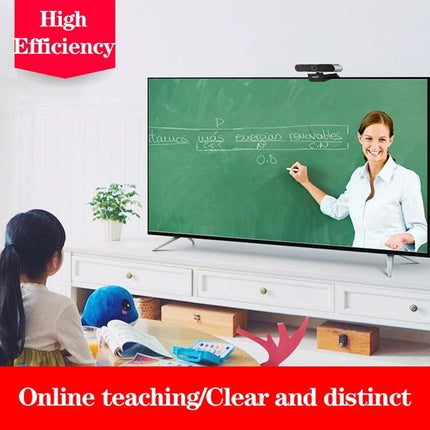 Aoni C90 HD Webcam for Business Video Calls with Microphone showing teacher on screen for online teaching and clear audio-video