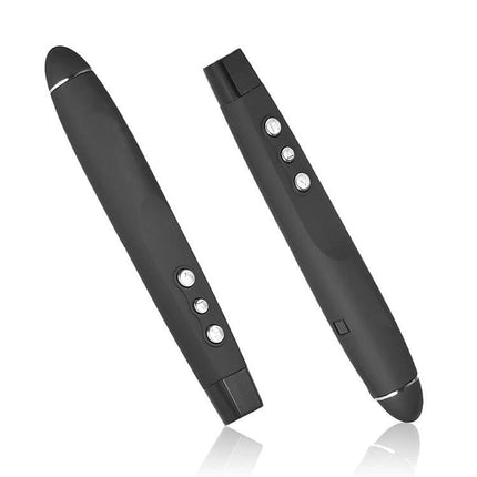 Wireless Laser Pointer and Page Turner for Presentations - black wireless presenter with USB receiver, slide control buttons and 30m range