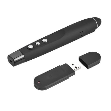 Wireless Laser Pointer and Page Turner for Presentations with USB receiver, black presenter remote and plug-and-play dongle
