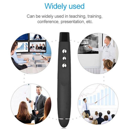Wireless Laser Pointer and Page Turner for Presentations - black USB plug-and-play presenter with 30m range for meetings and classrooms