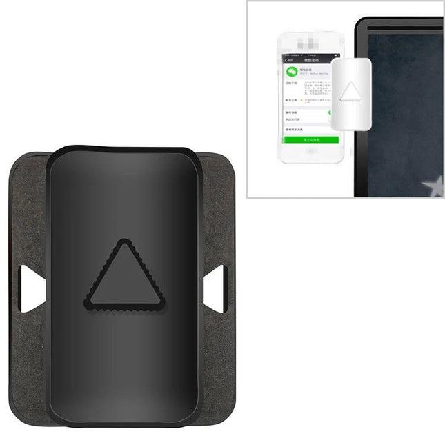 Portable Laptop Phone Holder for Multi-Screen Use showing black clip mounted on laptop edge holding smartphone