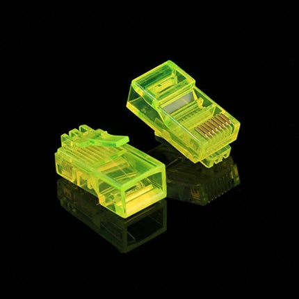 Anpwoo RJ45 Modular Plug Connectors for Ethernet Wiring, 100 Pack — neon-green RJ45 plugs with gold-plated contacts for custom Ethernet cable terminations
