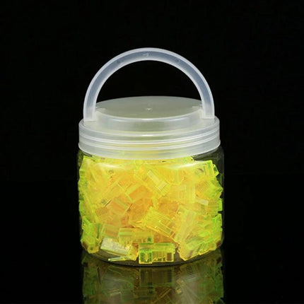 Anpwoo RJ45 Modular Plug Connectors for Ethernet Wiring, 100 Pack - clear plastic jar of yellow RJ45 modular plugs with handle