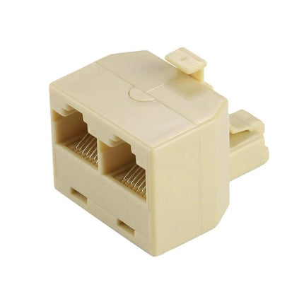 RJ45 Dual Port Ethernet Adapter for Sharing Network Connections compact beige splitter with two RJ45 ports for home office and travel
