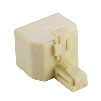 RJ45 Dual Port Ethernet Adapter for Sharing Network Connections compact beige inline splitter for sharing one Ethernet source between two devices