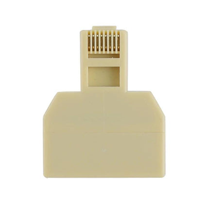 RJ45 Dual Port Ethernet Adapter for Sharing Network Connections - beige compact splitter showing two RJ45 ports