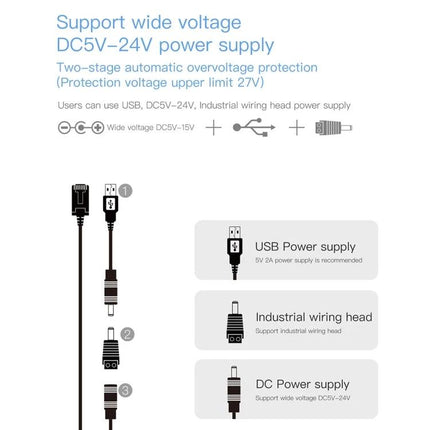 Vonets VAP11S Mini Wireless Bridge for Extending Networks showing DC5V–24V USB and industrial wiring power options