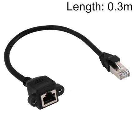 RJ45 Network Extension Cable for Panel Mounting, 0.3 Meters – black male-to-female panel mount patch lead for printers cameras and media players