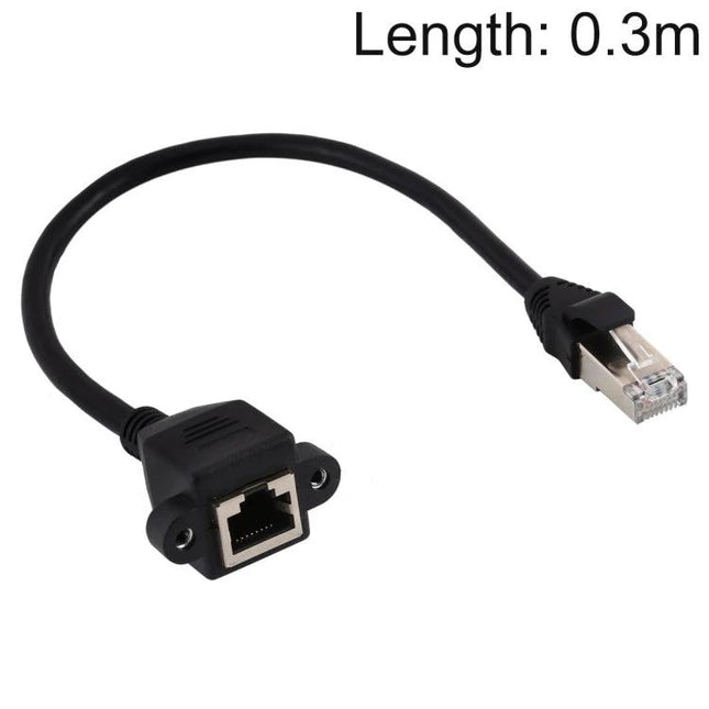 RJ45 Network Extension Cable for Panel Mounting, 0.3 Meters – black male-to-female panel mount patch lead for printers cameras and media players