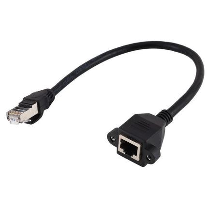 RJ45 Network Extension Cable for Panel Mounting, 0.3 Meters - black male-to-female RJ45 panel mount extension cable for printers, cameras, media players