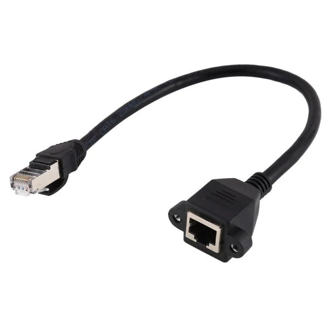 RJ45 Network Extension Cable for Panel Mounting, 0.3 Meters - black male-to-female RJ45 panel mount extension cable for printers, cameras, media players