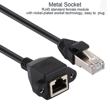 RJ45 Network Extension Cable for Panel Mounting, 0.3 Meters - black male-to-female panel mount with nickel-plated metal RJ45 socket