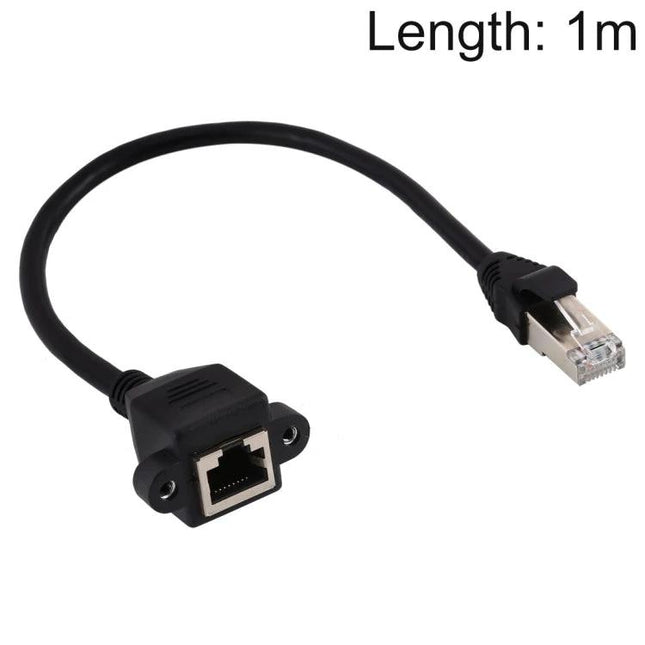 1 Meter RJ45 Male to Female Extension Cable for Network Use – black 1m extension with male plug and female panel-mount jack
