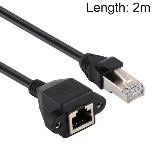 2 Meter RJ45 Cable for Extending Network Connections - 2m male to female panel mount Ethernet extender cable for home office and surveillance