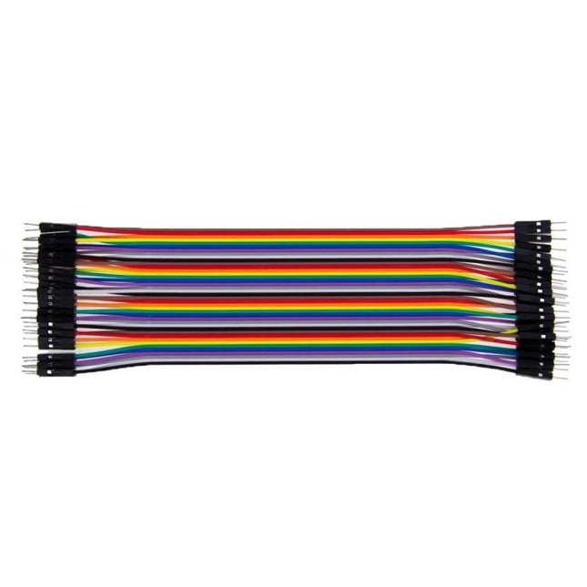Multicolored 40-Pin Jumper Wires for Breadboard Connections - 40-pin male-female rainbow ribbon for Arduino Raspberry Pi prototyping
