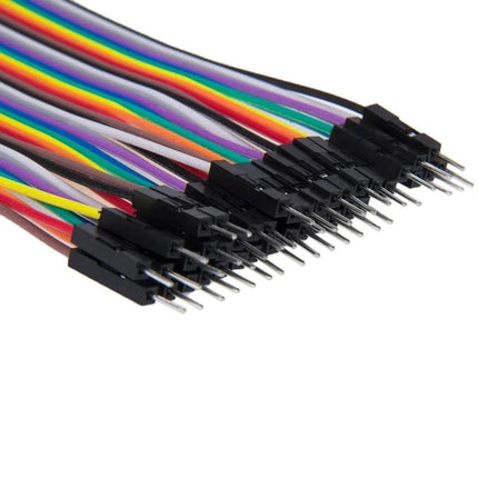 Multicolored 40-Pin Jumper Wires for Breadboard Connections — rainbow male-to-female dupont cables for Arduino and Raspberry Pi prototyping