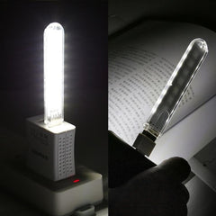 Luz LED portátil de noche para libros, 8 LED, 5 V, 200 LM, USB, con adaptador de 8 pines