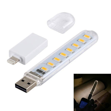 Compact USB LED Light for Evening Reading at Home - portable USB stick lamp with LED chips, cap, and adapter for bedside reading, laptop or power bank use