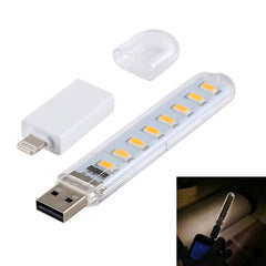 Portable 8LED USB Book Light with Dual Color Options and 8 Pin Adapter